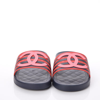 Chanel Rubber CC Flat Slide Sandals 39 Pink Red 2 of 8