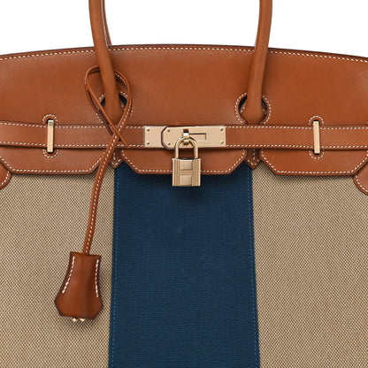 Hermes Toile Natural Barenia Flag Birkin 35 Fauve 8 of 26