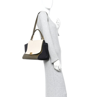 Celine Bullhide Smooth Calfskin Suede Medium Tri-Color Trapeze White Multicolor 2 of 15