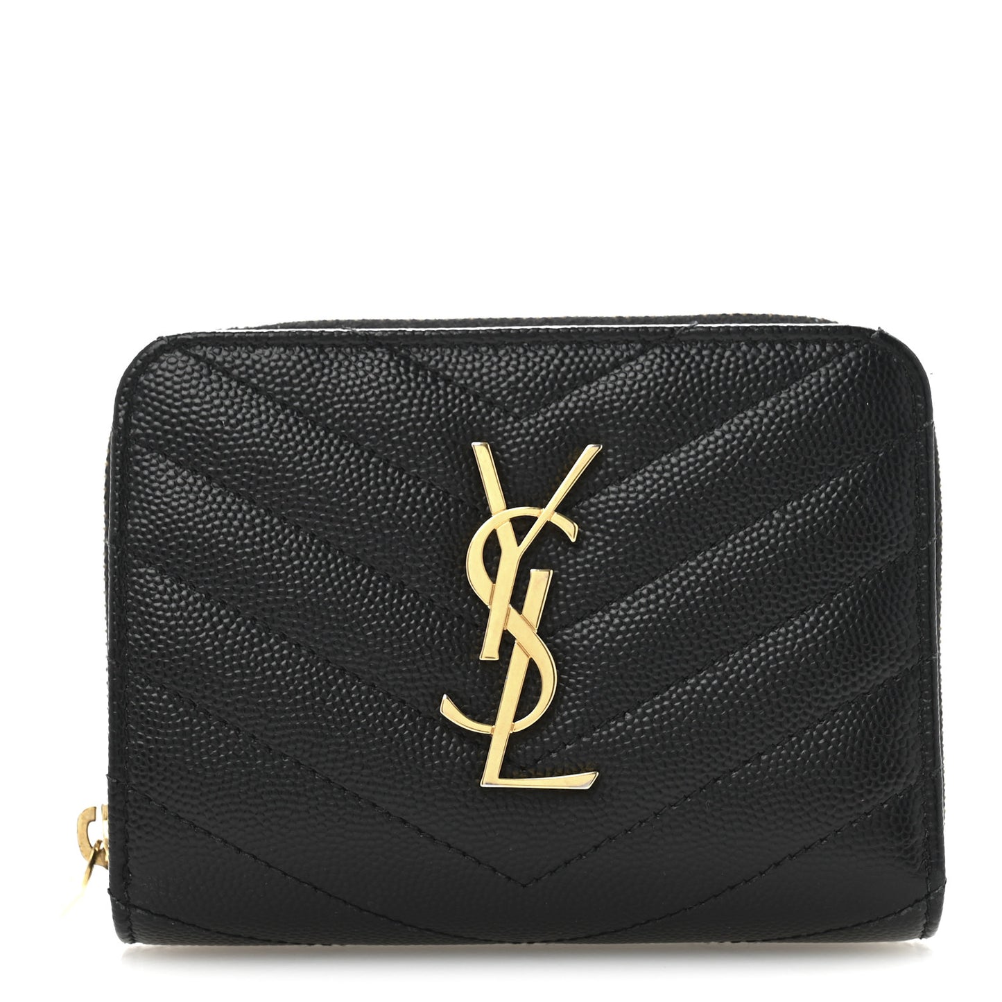 Grain De Poudre Matelasse Chevron Monogram Compact Zip Around Wallet Black