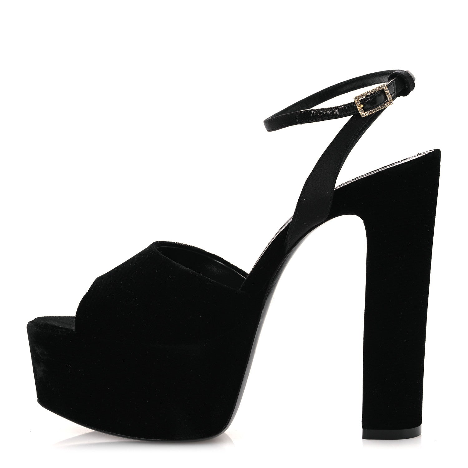 Saint Laurent Velvet Jodie Platform Sandals 38 Black 1 of 11