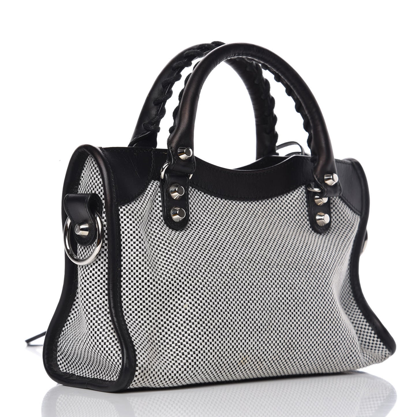 Calfskin Twill Classic Silver Hardware Mini City Black White