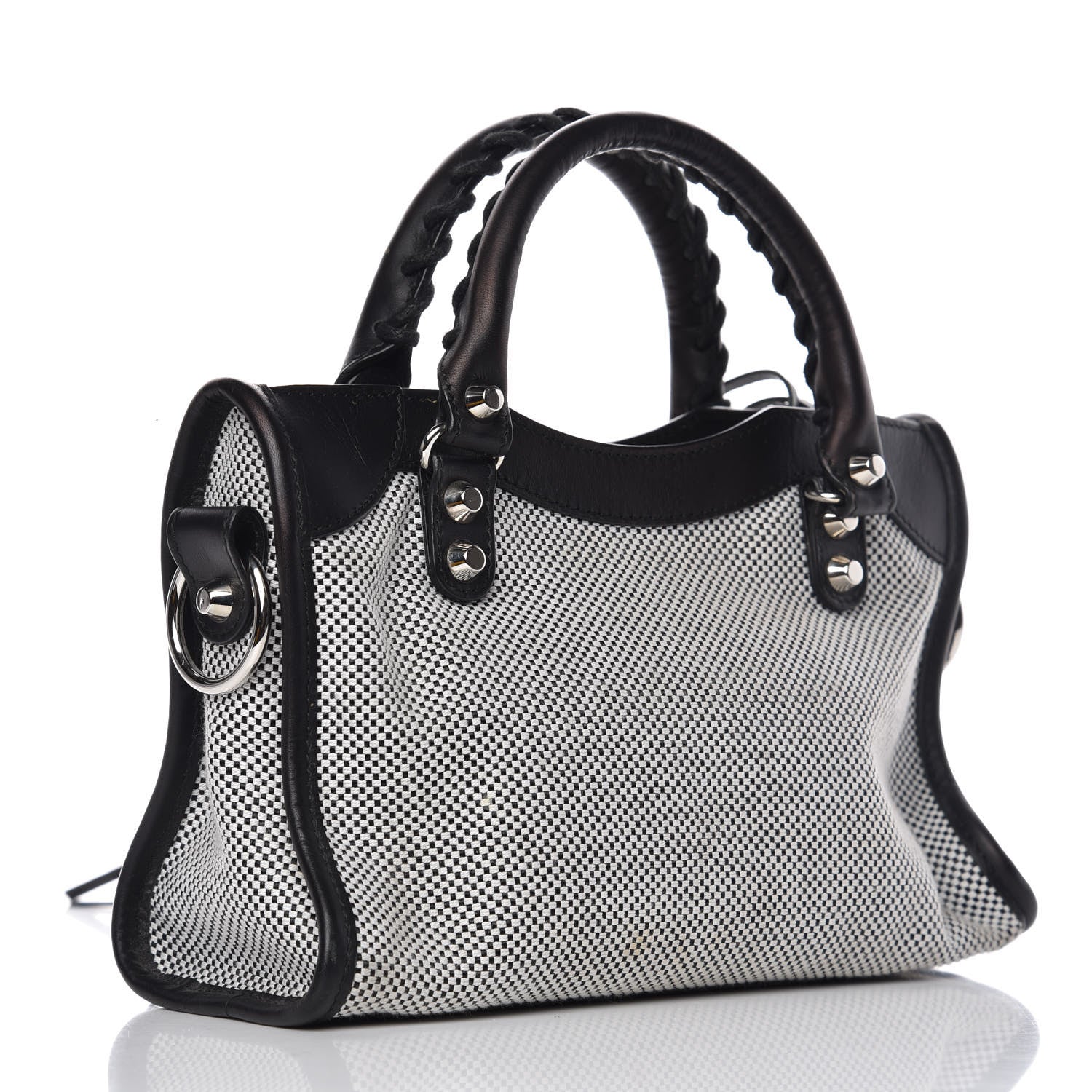 Balenciaga Calfskin Twill Classic Silver Hardware Mini City Black White 3 of 12