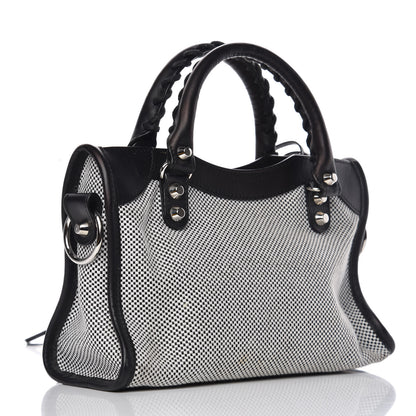 Balenciaga Calfskin Twill Classic Silver Hardware Mini City Black White 3 of 12