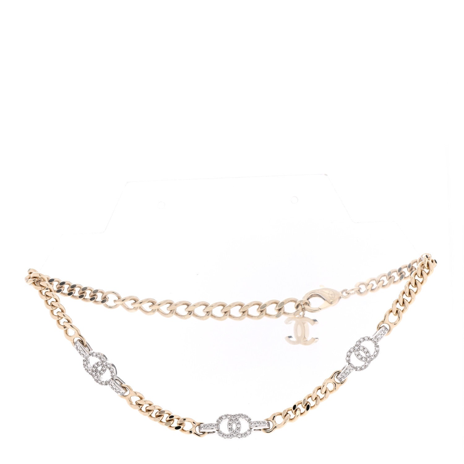 Chanel Crystal CC Chain Links Choker Necklace Gold 3 of 7