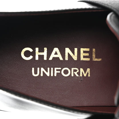 Chanel Calfskin Elastic Lace Up Cap Toe CC Loafers 36 Black 7 of 9