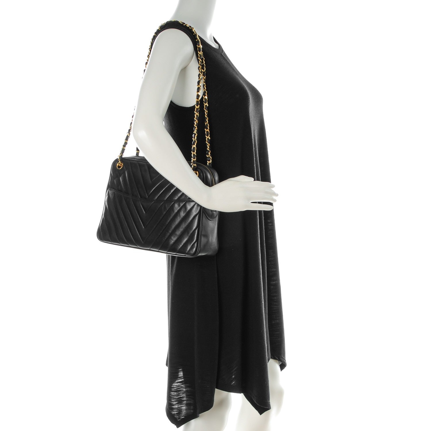 Chanel Lambskin Chevron Quilted Camera Case Black 2 of 8