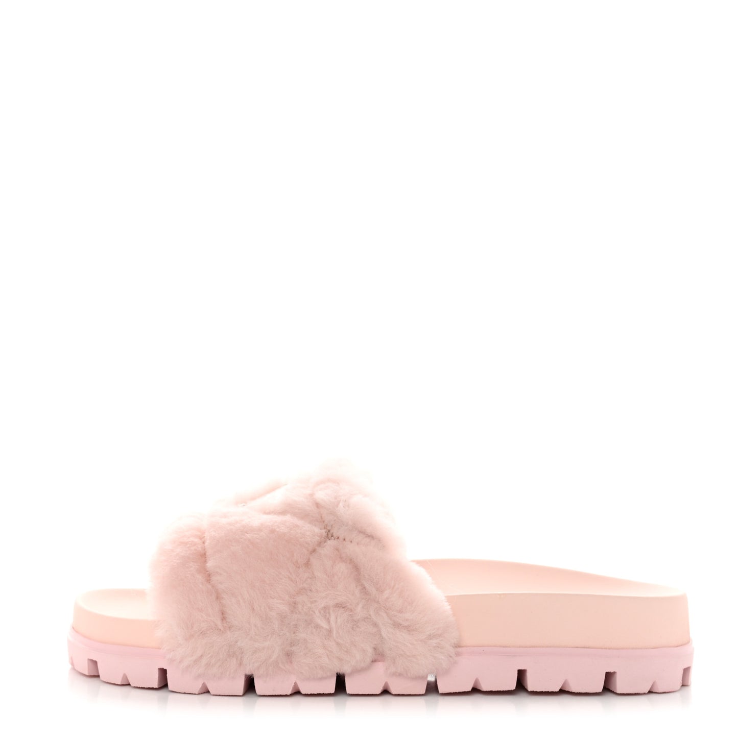 Shearling Metal Triangle Logo Lug Sole 20mm Slide Sandals 35.5 Orchidea
