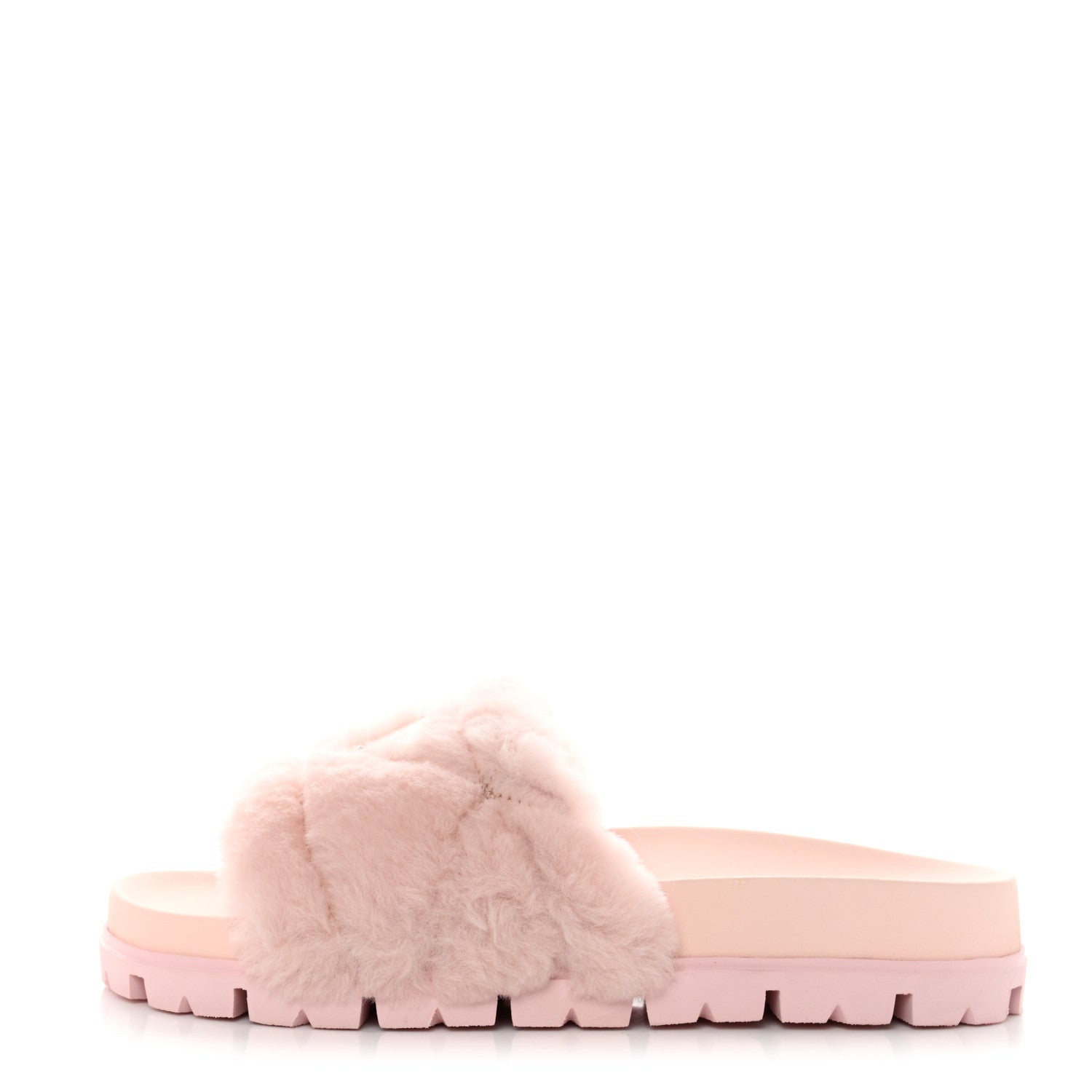Prada Shearling Metal Triangle Logo Lug Sole 20mm Slide Sandals 35.5 Orchidea 1 of 9