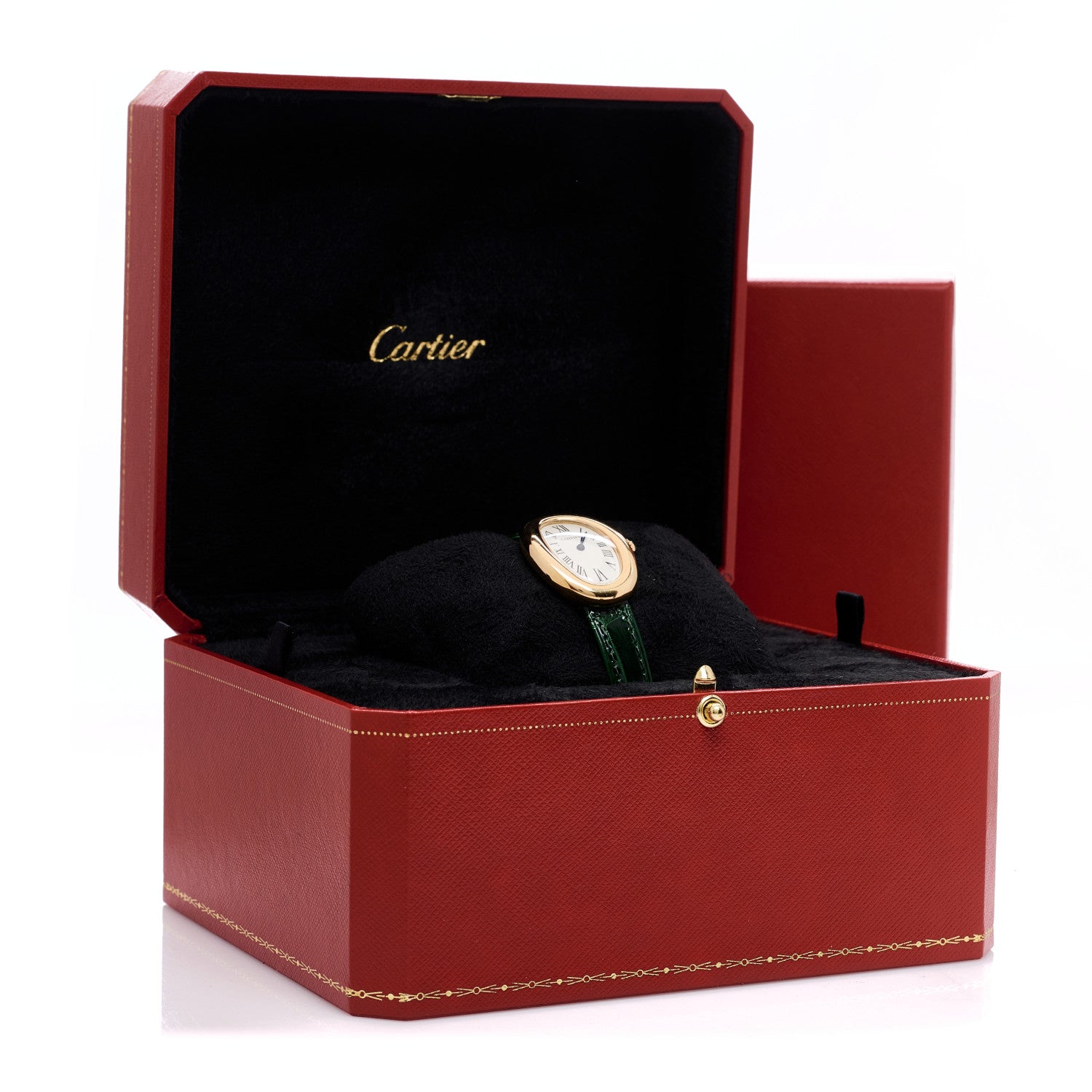 Cartier 18K Yellow Gold Alligator 23mm Baignoire Quartz Watch Green 5 of 5