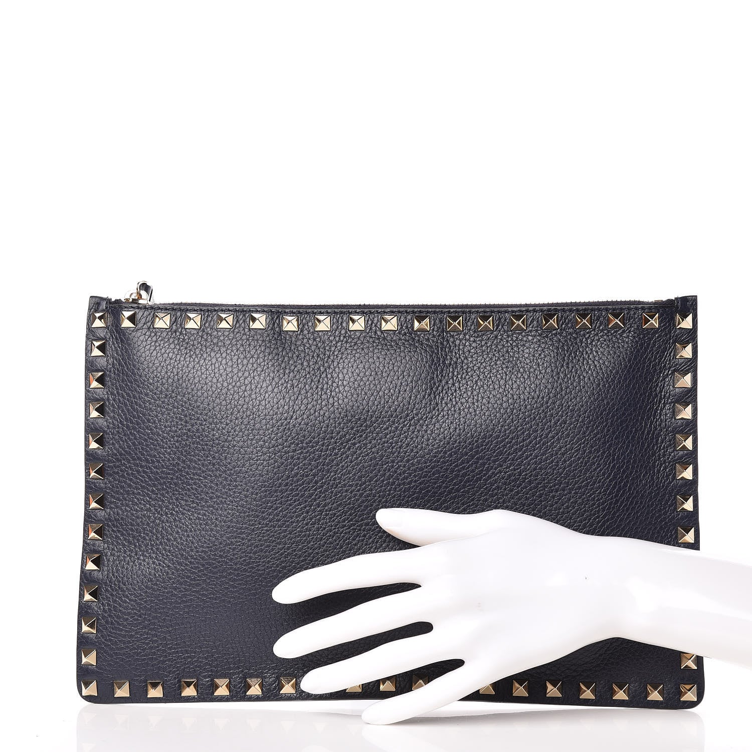 Valentino Garavani Grained Calfskin Large Rockstud Zip Pouch Marine 2 of 9