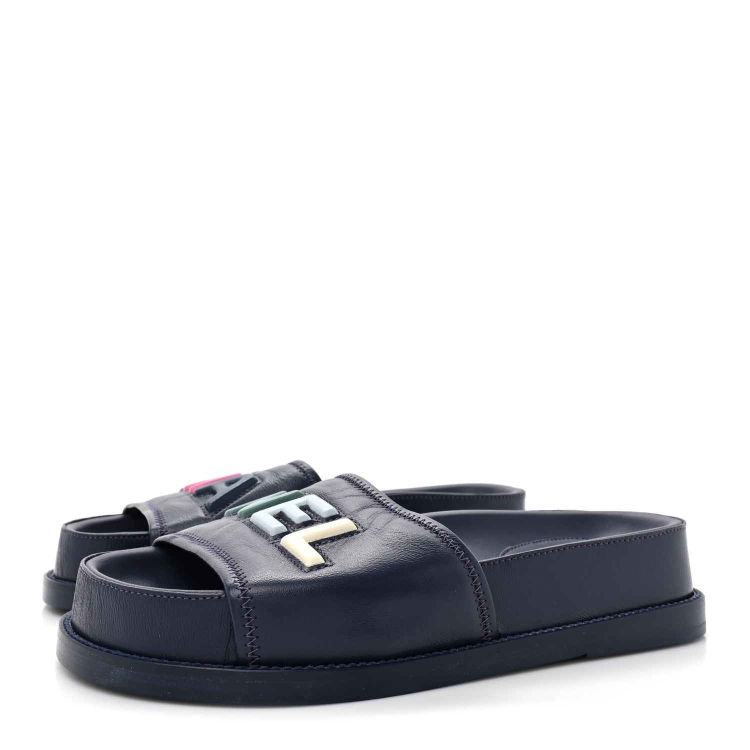 Chanel Lambskin Cha-Nel Mule Sandals 36.5 Navy Multicolor 3 of 11