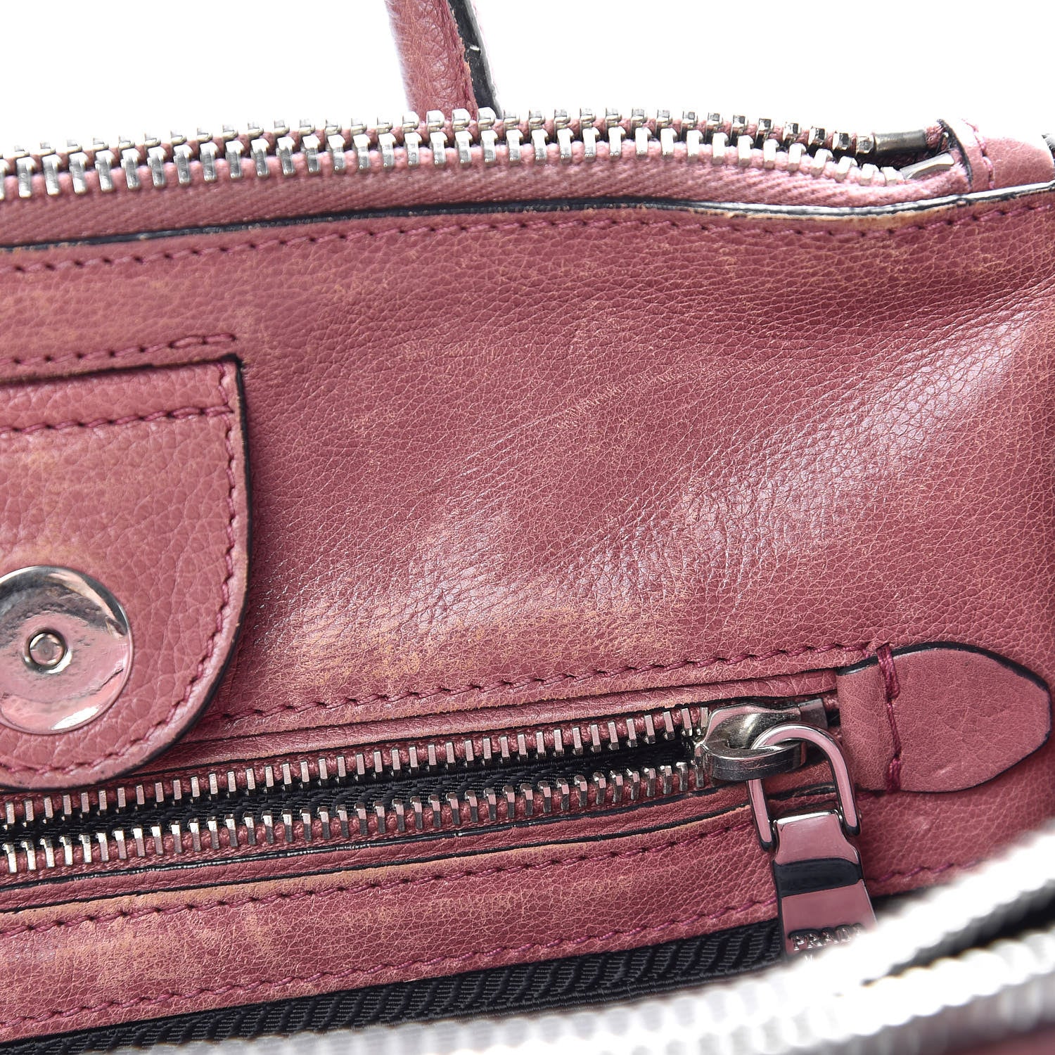 Prada Glace Calf Small Twin Pocket Tote Pink 10 of 23