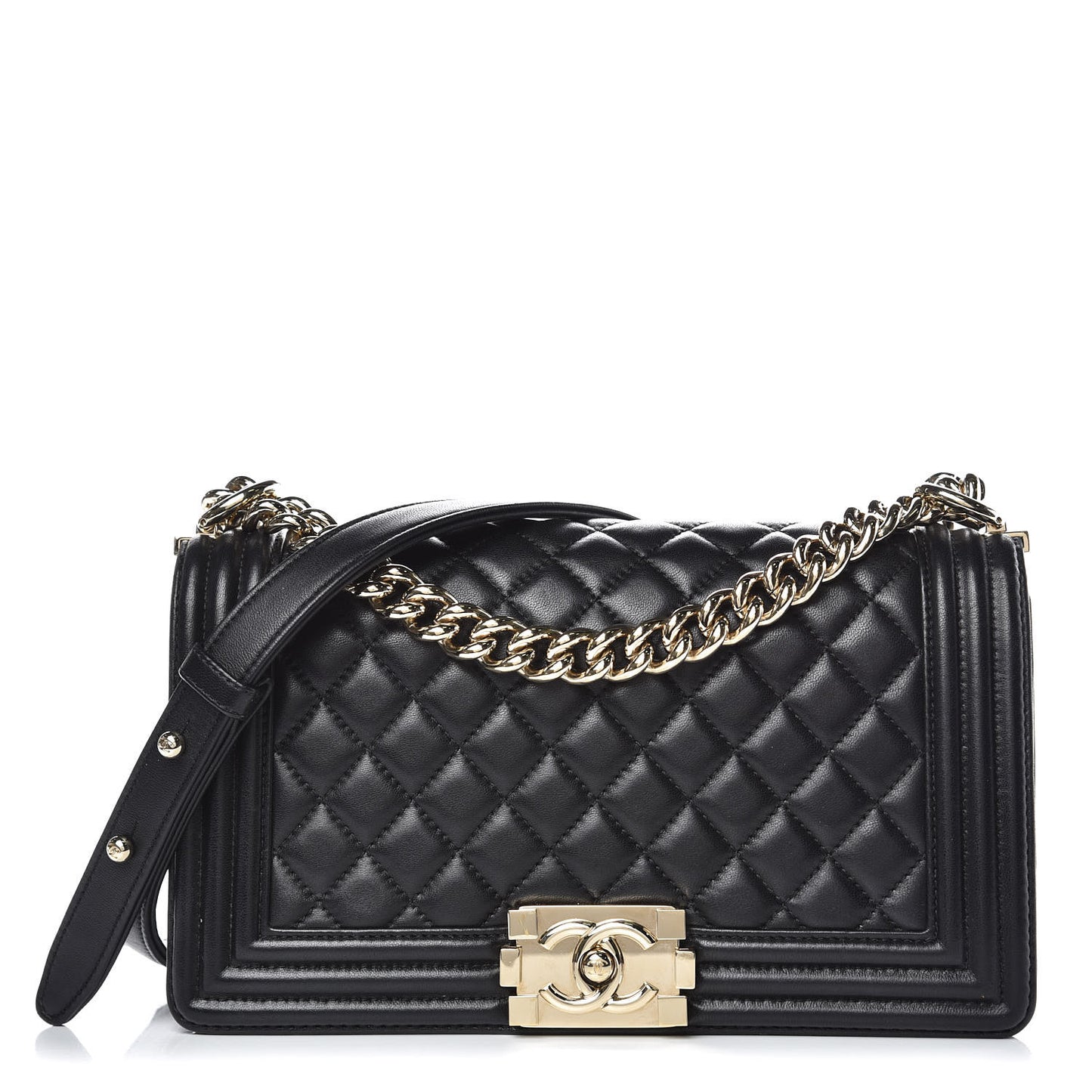 Lambskin Quilted Medium Boy Flap Black