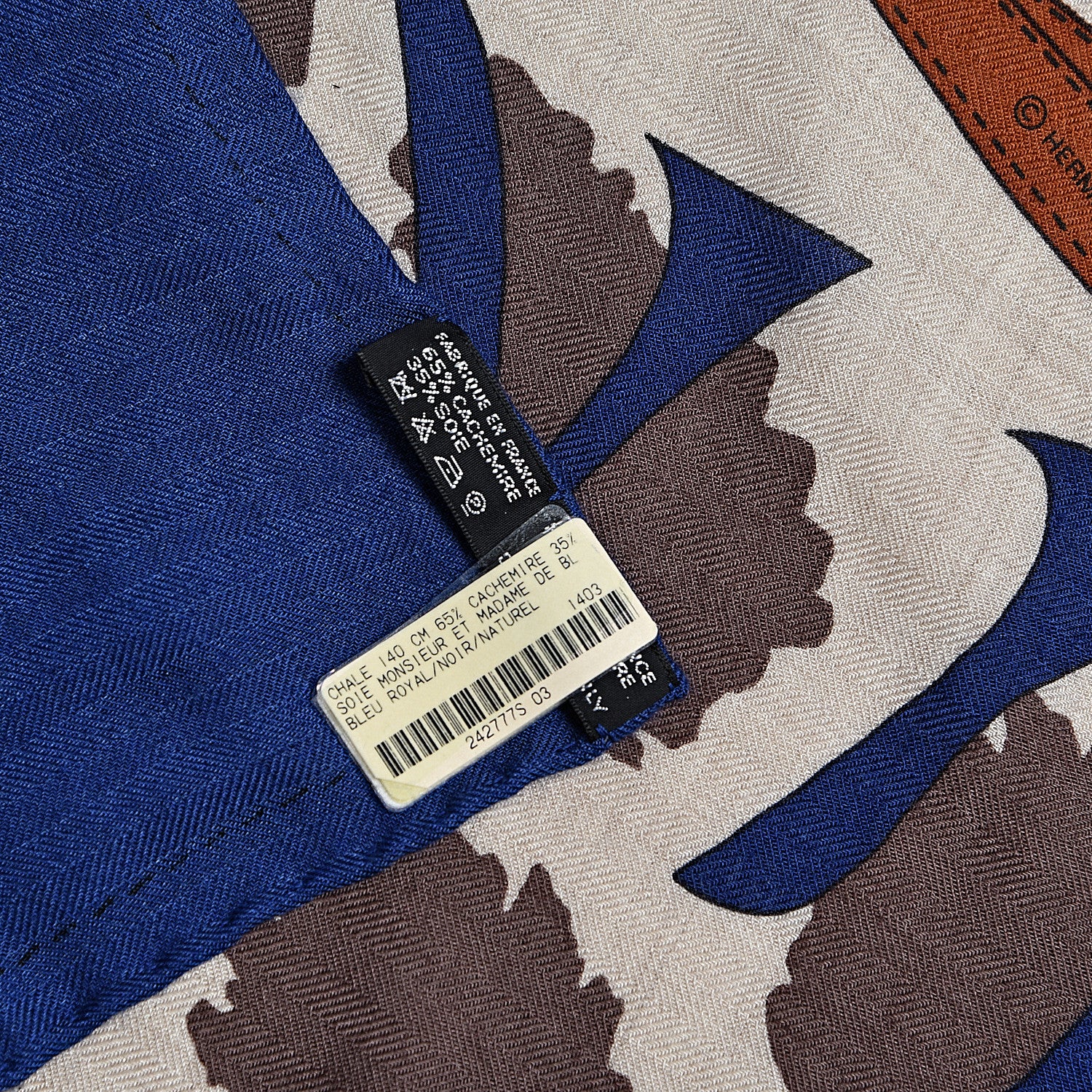 Hermes Cashmere Silk Monsieur et Madame Shawl 140 Bleu Royal Black