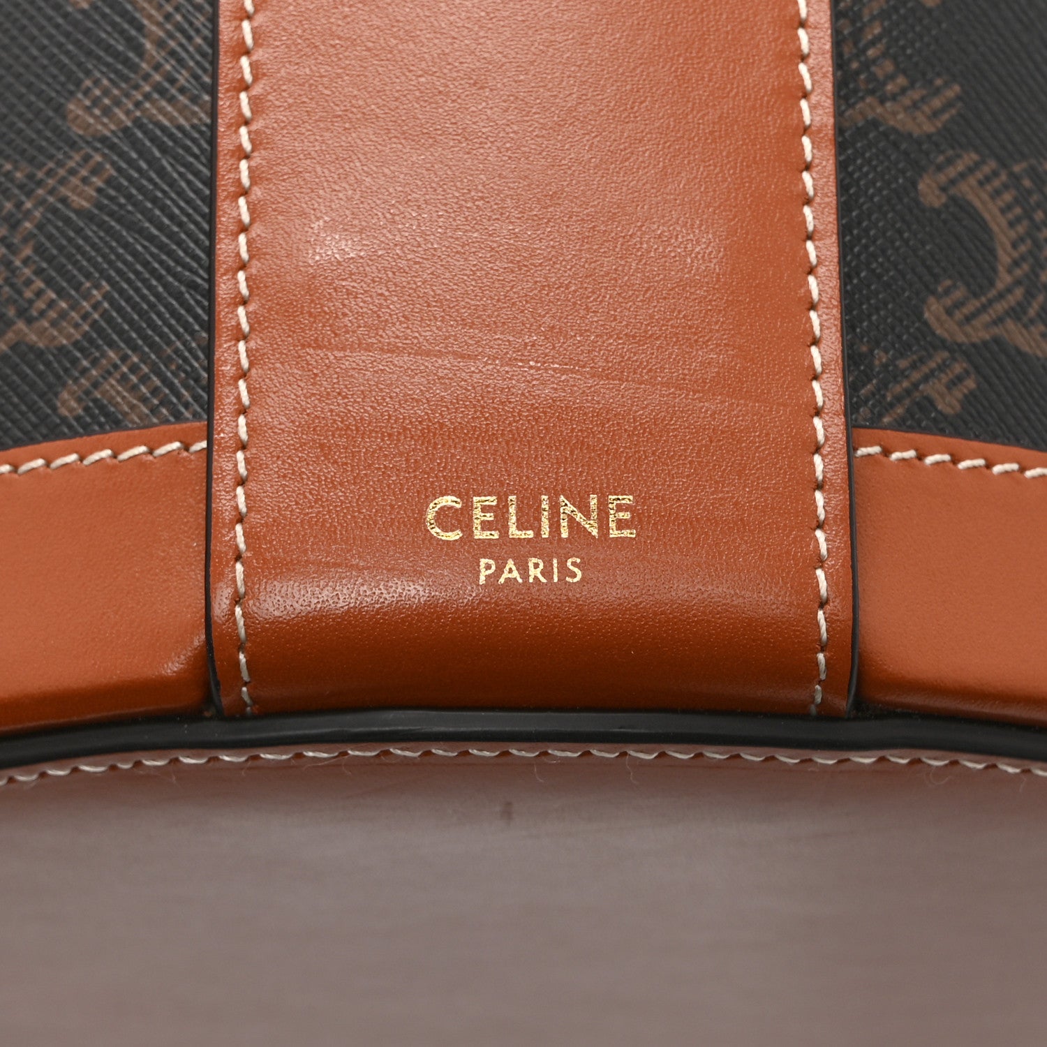 Celine Calfskin Triomphe Canvas Medium Tambour Bag Tan 6 of 10