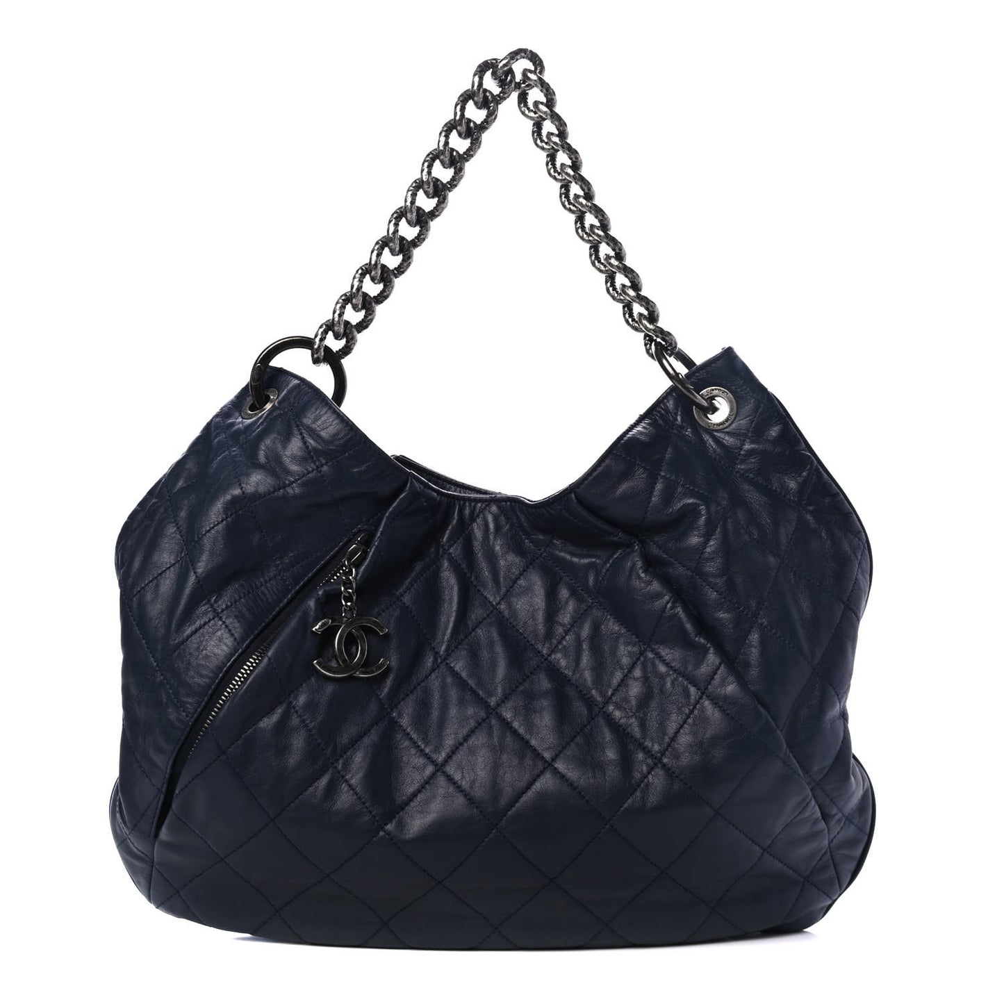 Calfskin Coco Pleats Hobo Dark Blue