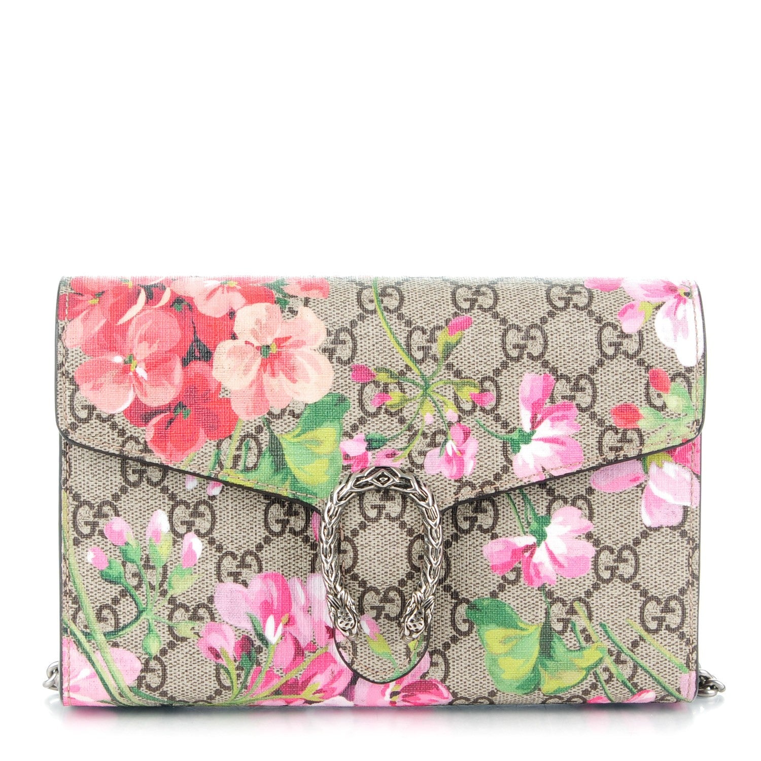 Gucci GG Supreme Monogram Blooms Mini Dionysus Chain Wallet Beige Multicolor Dry Rose 1 of 7