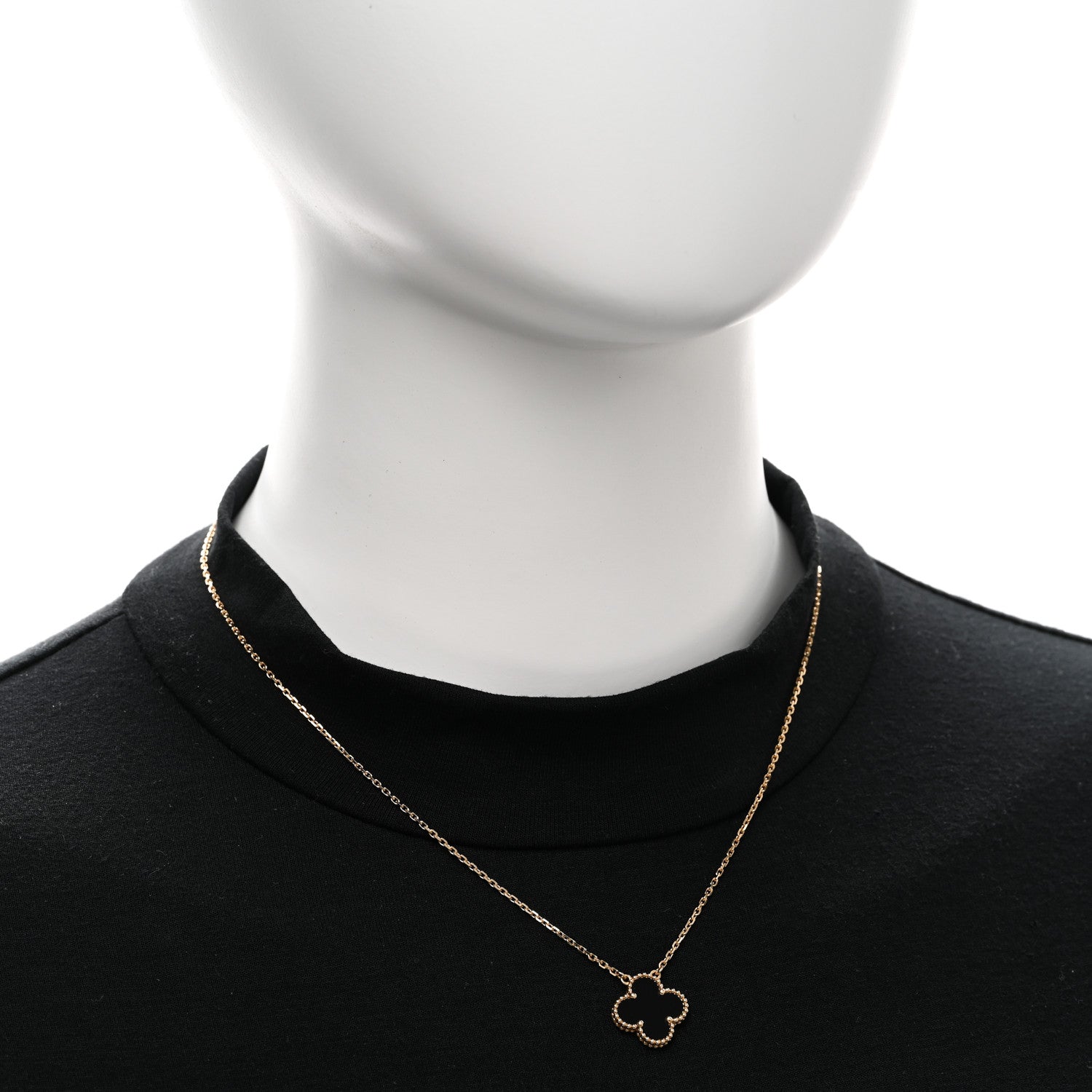Van Cleef & Arpels 18K Yellow Gold Black Onyx Vintage Alhambra Pendant Necklace 2 of 5