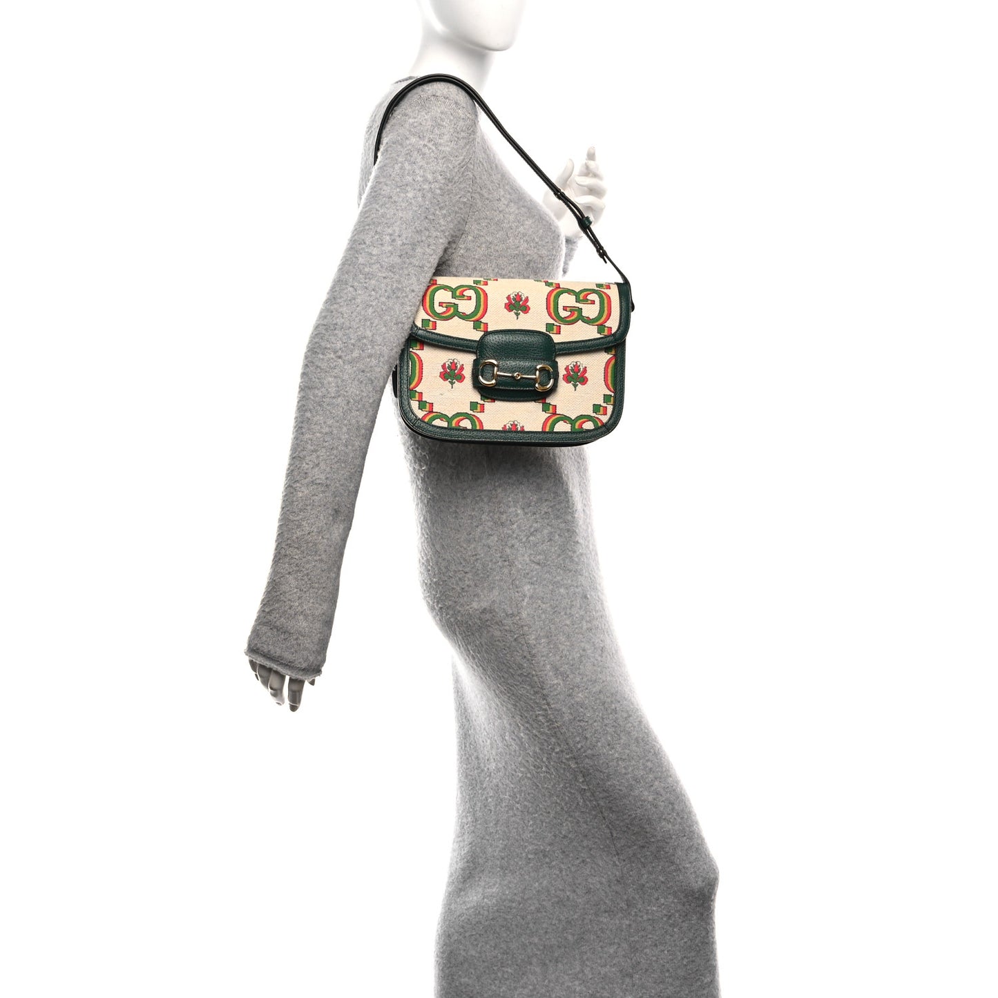 Monogram Jumbo GG 100th Anniversary Horsebit 1955 Shoulder Bag Green Multicolor