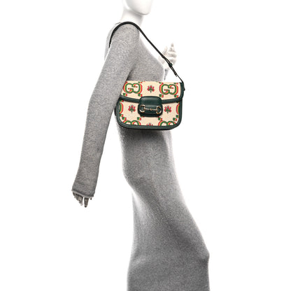 Gucci Monogram Jumbo GG 100th Anniversary Horsebit 1955 Shoulder Bag Green Multicolor 2 of 9