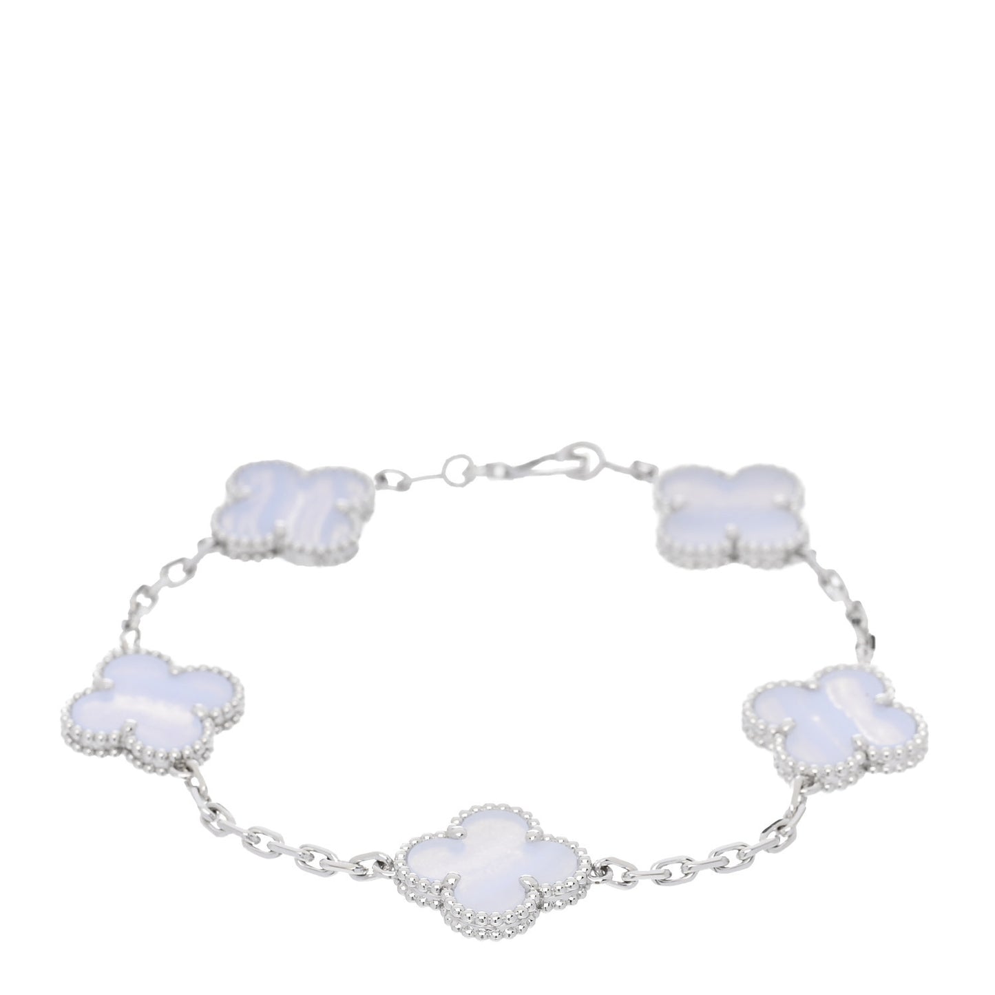 18K White Gold Chalcedony 5 Motifs Vintage Alhambra Bracelet