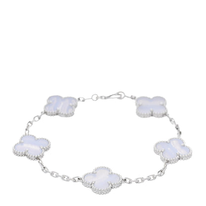 Van Cleef & Arpels 18K White Gold Chalcedony 5 Motifs Vintage Alhambra Bracelet 1 of 5