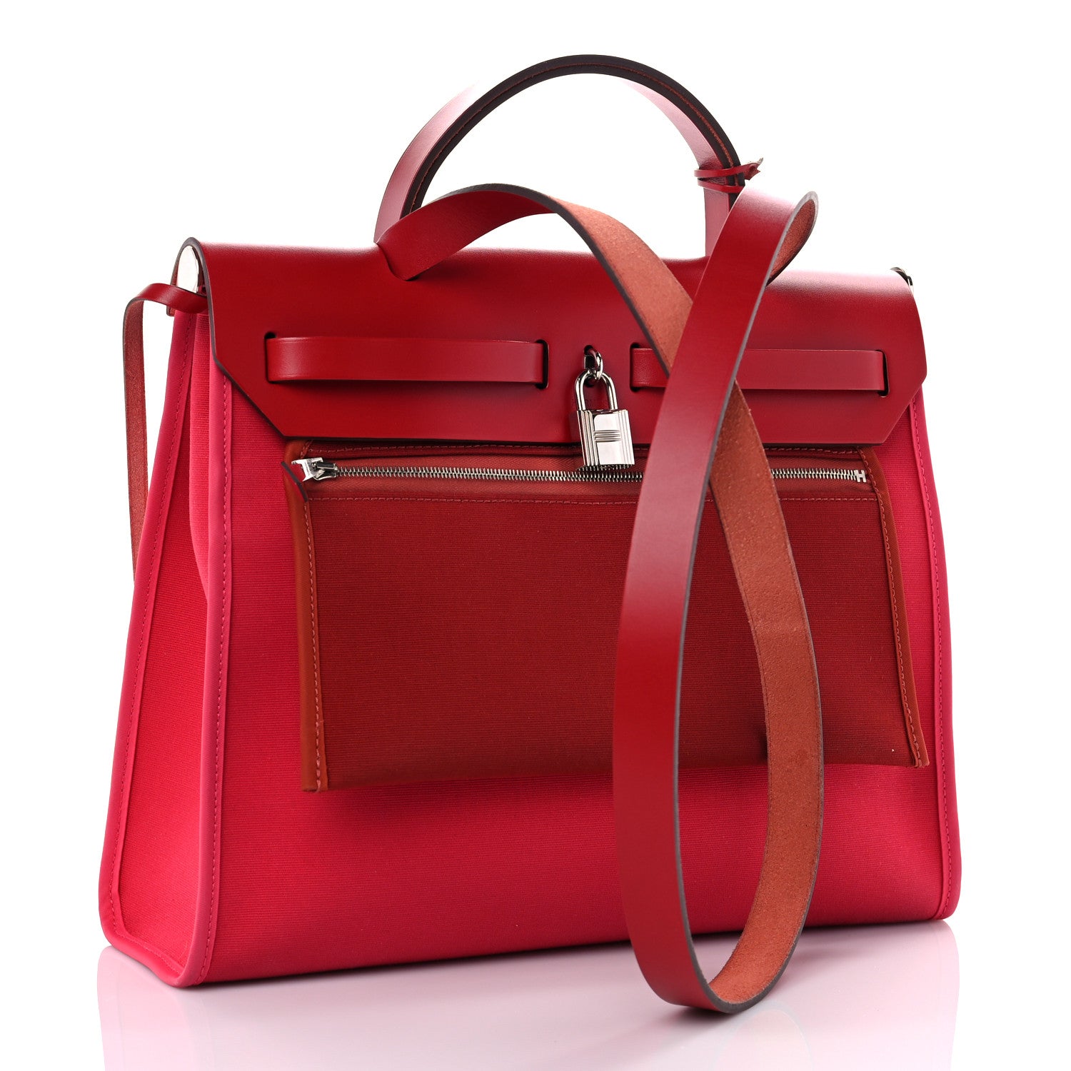 Hermes Military Toile Vache Hunter Herbag Zip 31 PM Rose Extreme Rouge Venetian Rouge Piment 4 of 18