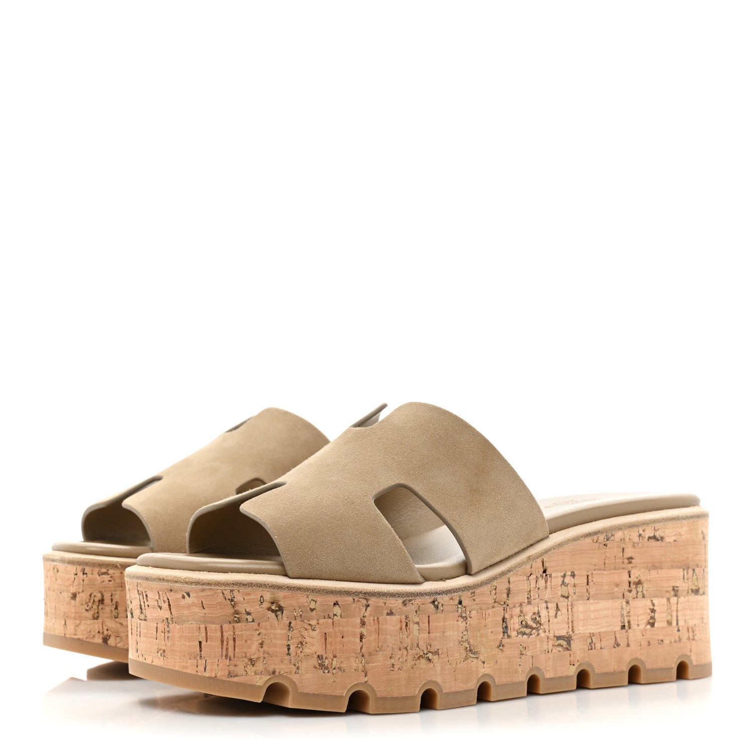 Hermes Suede Goatskin Cork Eze 30 Sandals 38 Beige Argile 3 of 11