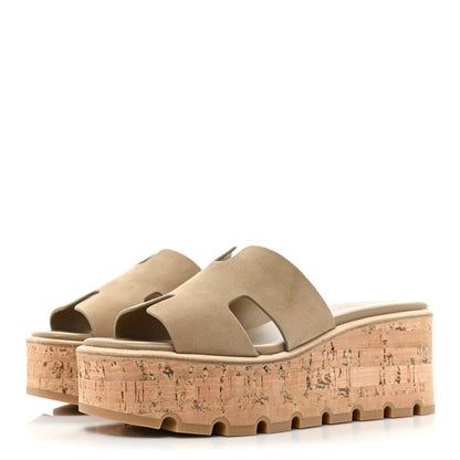 Hermes Suede Goatskin Cork Eze 30 Sandals 38 Beige Argile 3 of 11