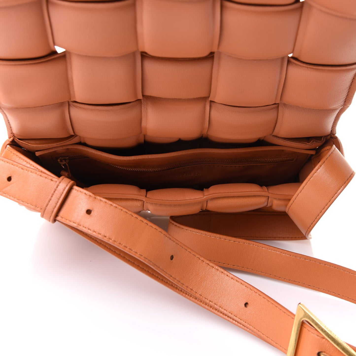 Nappa Maxi Intreccio Padded Cassette Crossbody Bag Caramel