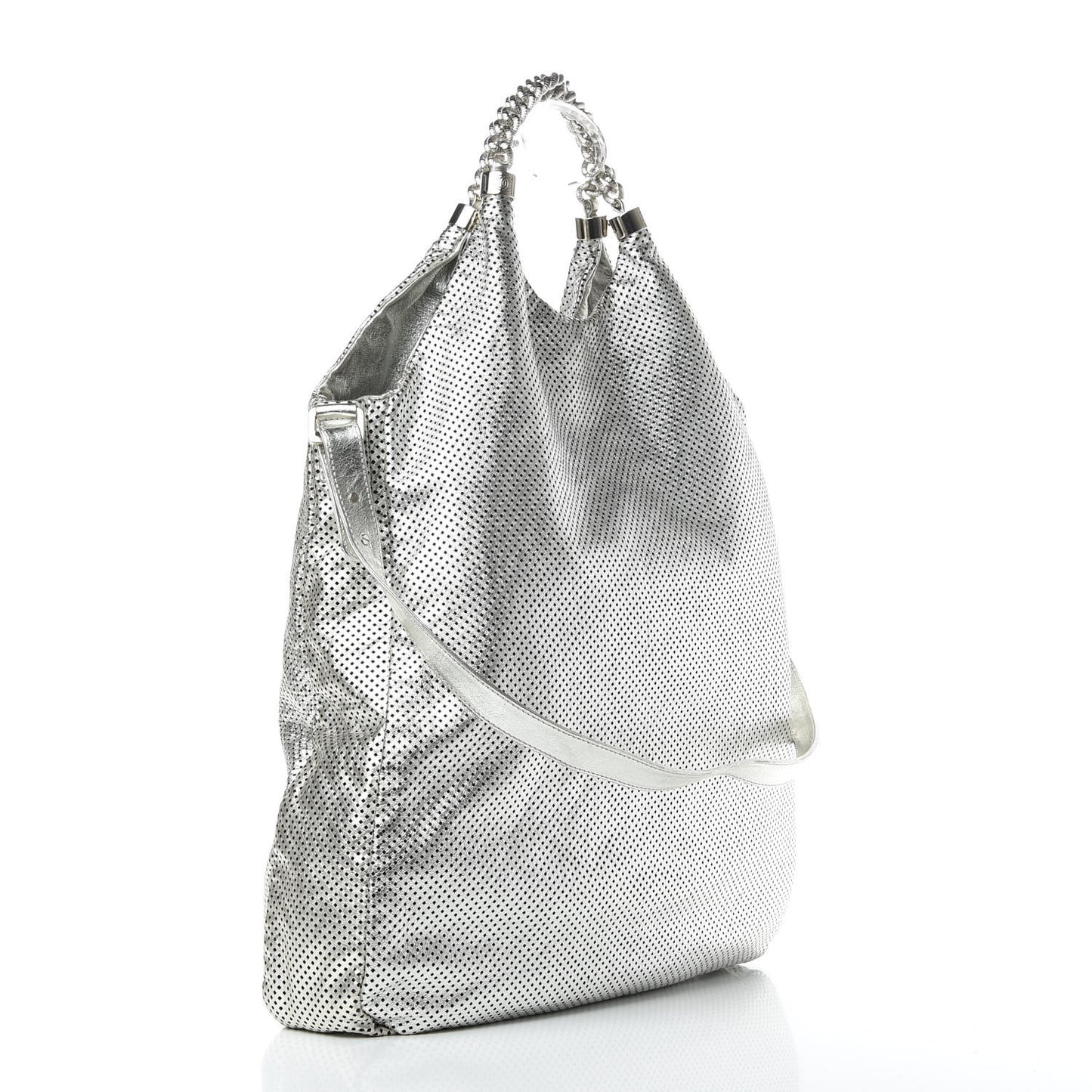 Metallic Glazed Calfskin Perforated Medium Rodeo Drive Tote Silver