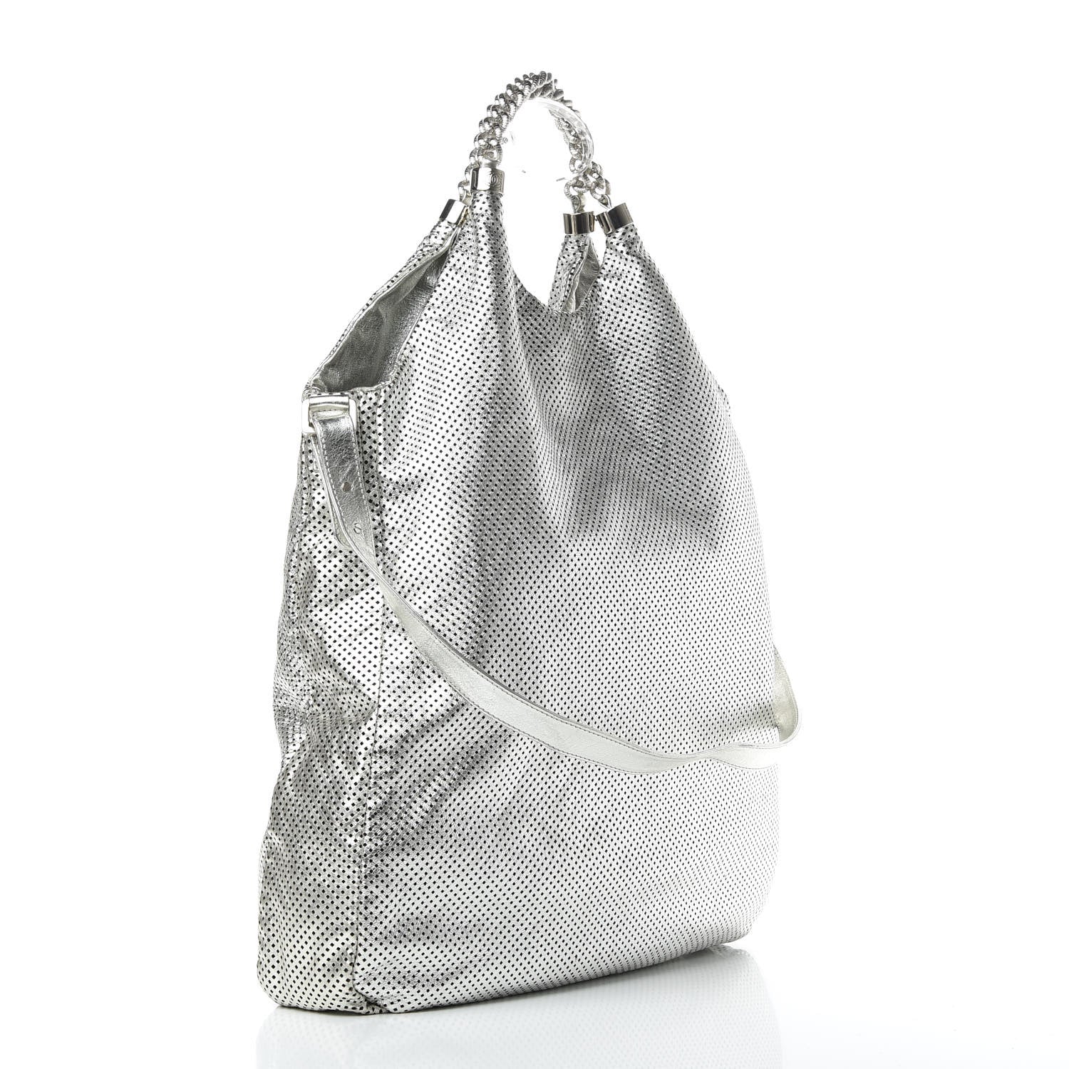 Chanel Metallic Glazed Calfskin Perforated Medium Rodeo Drive Tote Silver 4 of 14