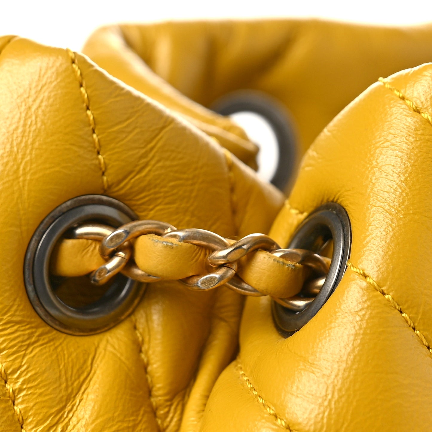 Aged Calfskin Chevron Quilted Small Gabrielle Backpack Yellow