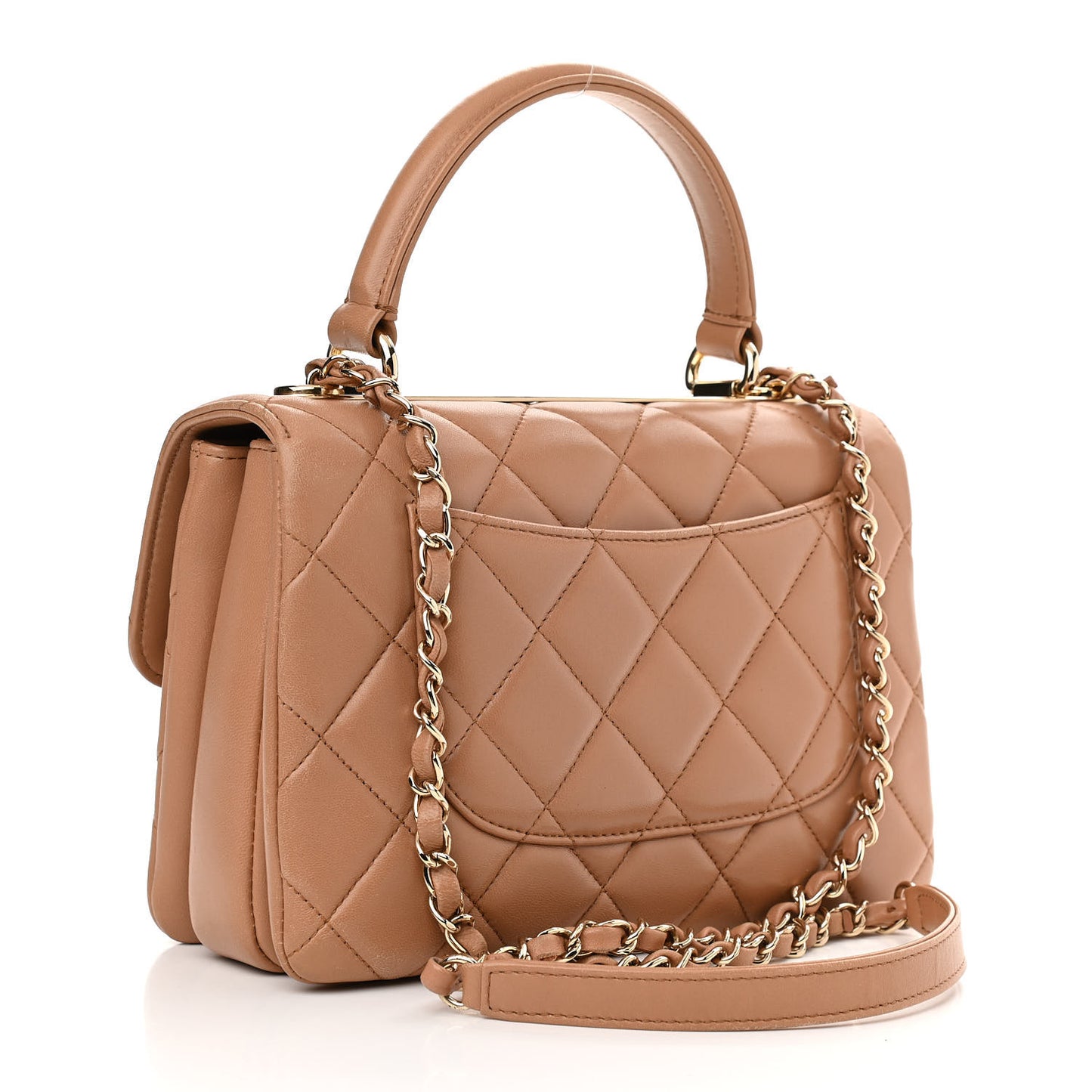 Lambskin Quilted Small Trendy CC Flap Dual Handle Bag Camel