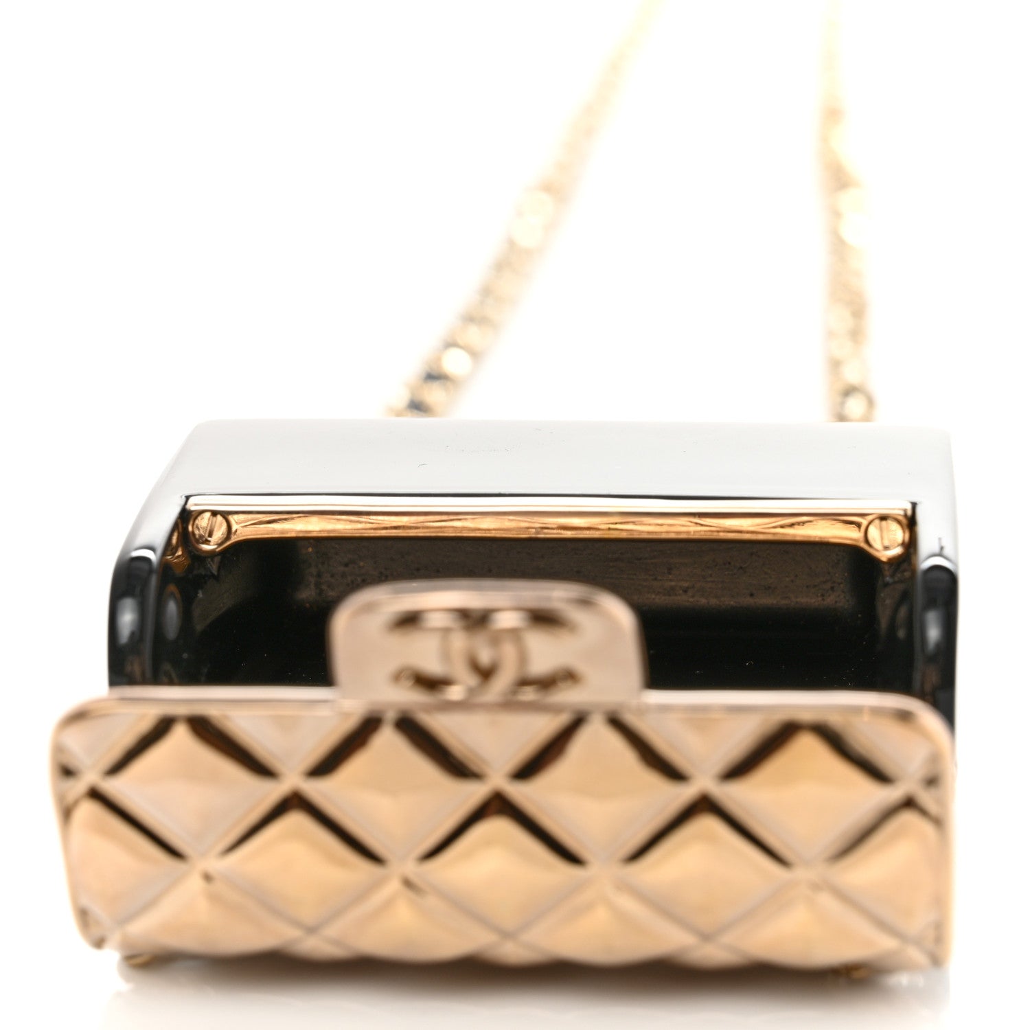 Chanel Metal Resin Lambskin Crossbody Flap Bag Long Necklace Black Gold 5 of 6