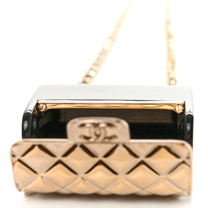 Chanel Metal Resin Lambskin Crossbody Flap Bag Long Necklace Black Gold 5 of 6