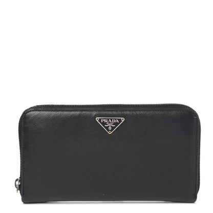 Prada Saffiano Triangle Zip Around Wallet Black 1 of 11