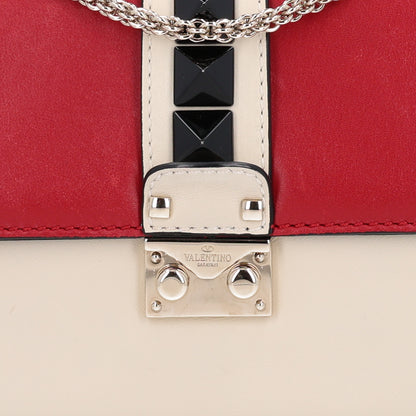 Valentino Garavani Vitello Small Glam Lock Rockstud Flap Red Ivory Black 7 of 9
