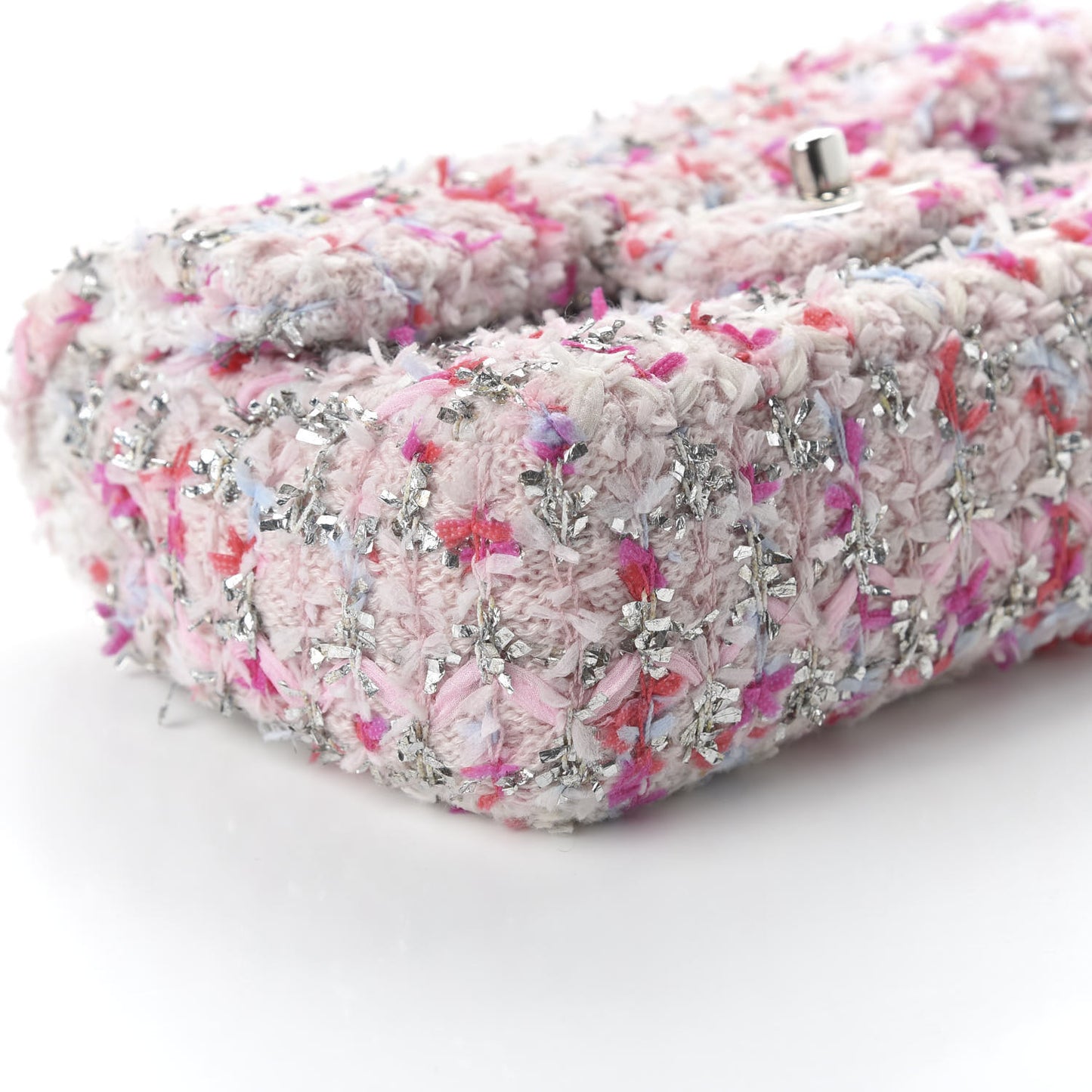 Tweed Quilted Mini Rectangular Flap Light Pink Silver Blue