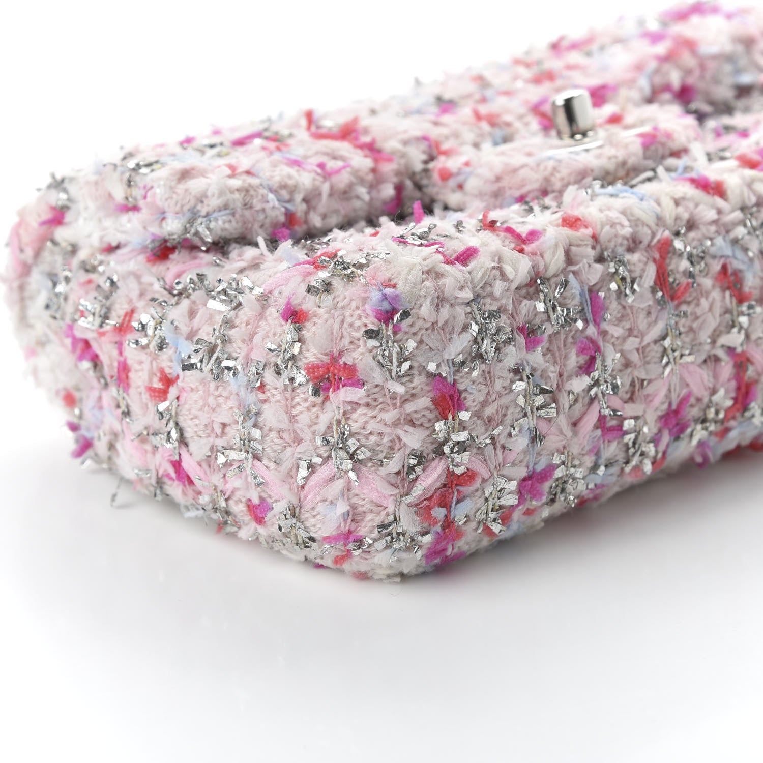 Chanel Tweed Quilted Mini Rectangular Flap Light Pink Silver Blue 6 of 11