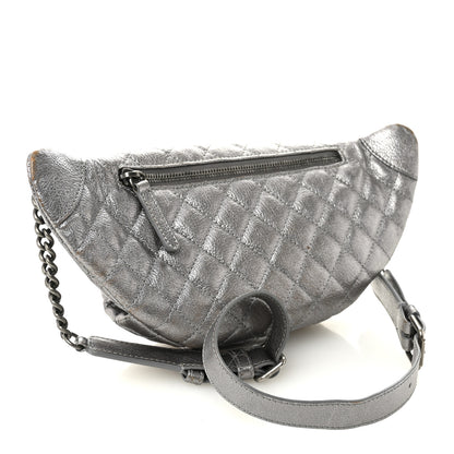 Chanel Metallic Calfskin Quilted Banane Waist Bag Fanny Pack Dark Silver 2 of 12