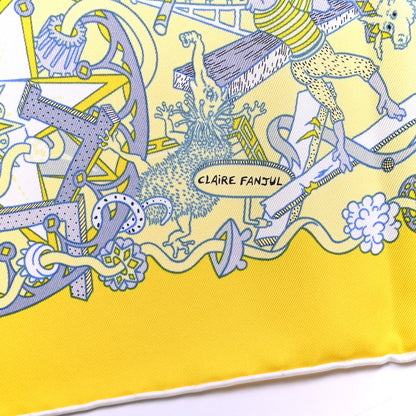 Hermes Silk La Folle Parade Scarf 90 Juane Vif Juane Soufre 6 of 6