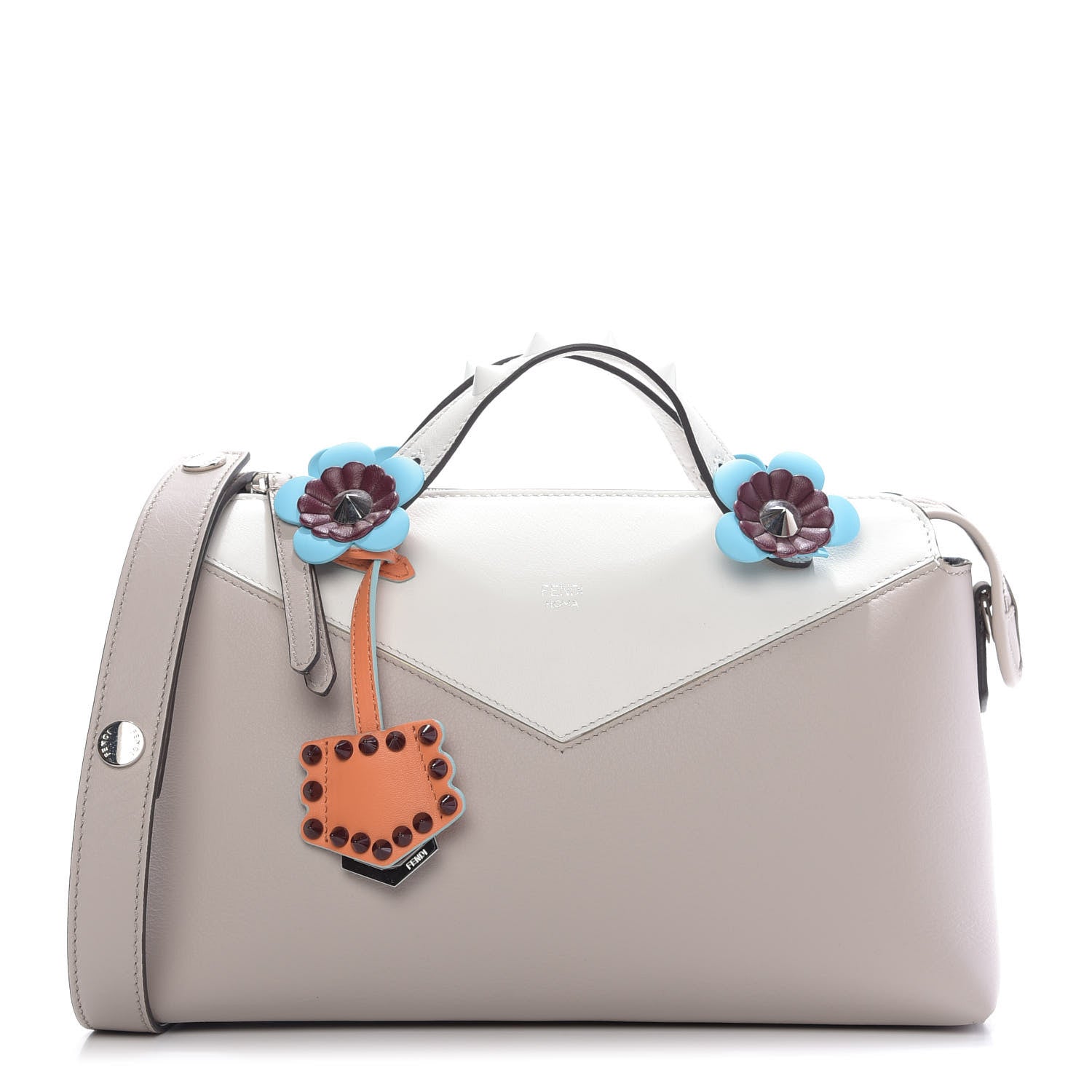 Fendi Vitello Dolce Flowerland Studded Medium By The Way Boston Bag Grigio Polvere White Ice Multicolor 1 of 9