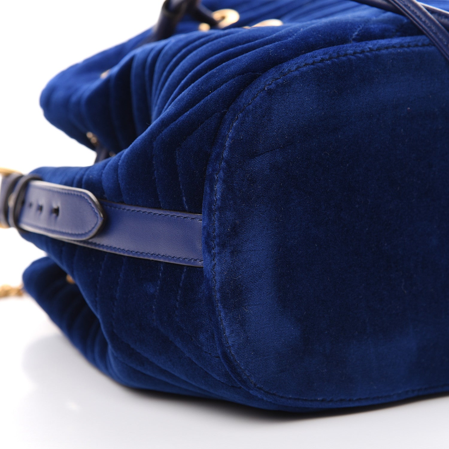 Gucci Velvet Matelasse GG Marmont Bucket Bag Cobalt Blue 8 of 9