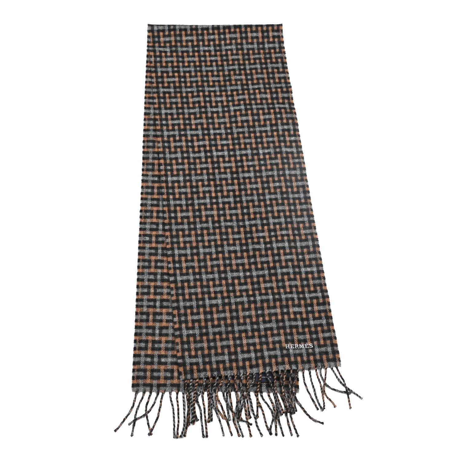 Hermes Cashmere H Ecossais Muffler Black Flanelle Camel 4 of 4