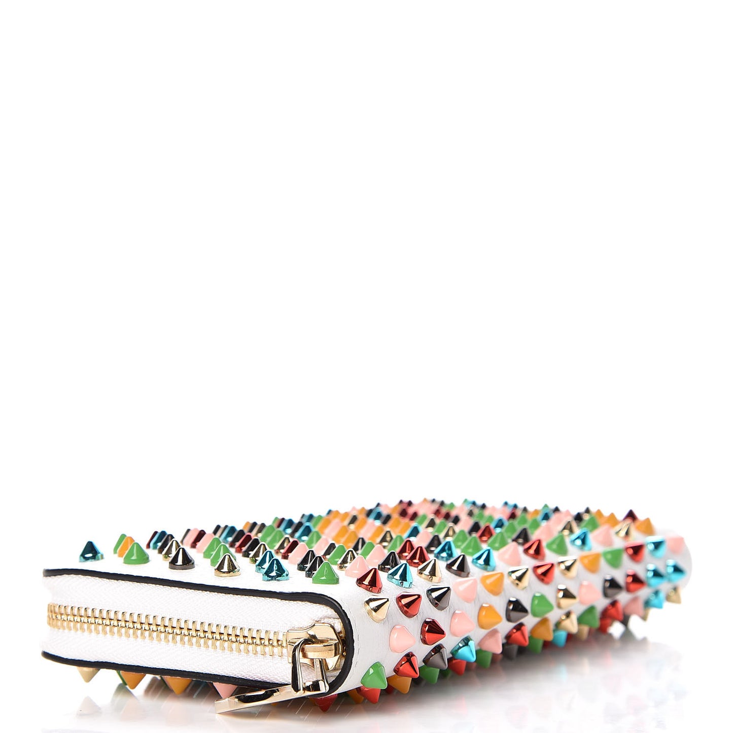 Calfskin Panettone Spiked Zip Around Wallet White