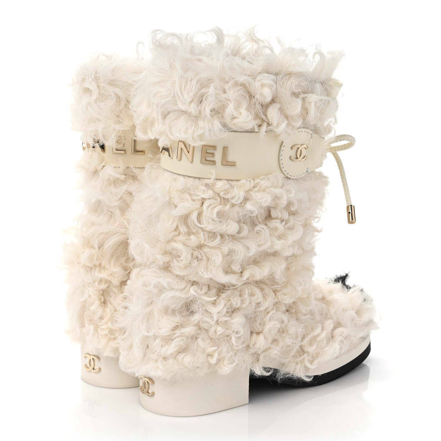 Chanel Shearling Sheepskin High Boots 37.5 White Black 4 of 8