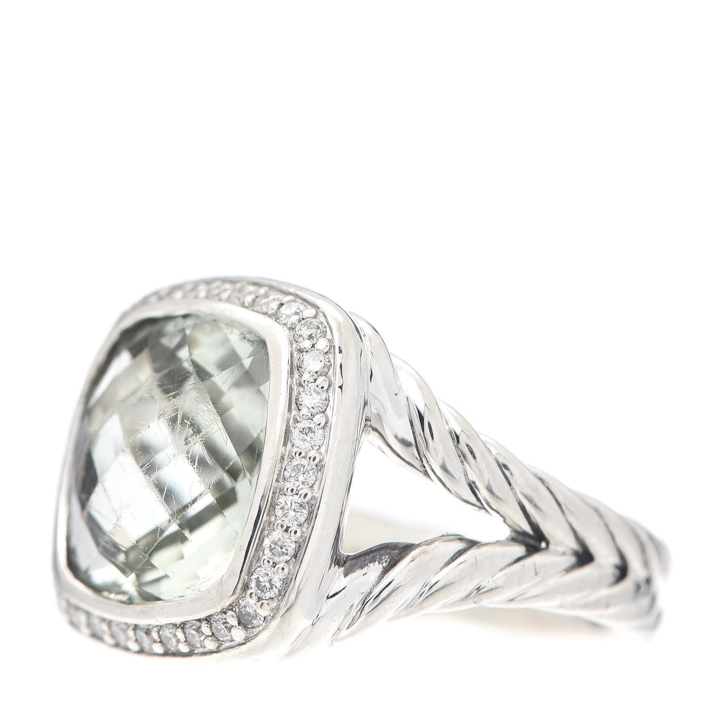 Sterling Silver Diamond Prasiolite 11mm Albion Ring 51 5.75