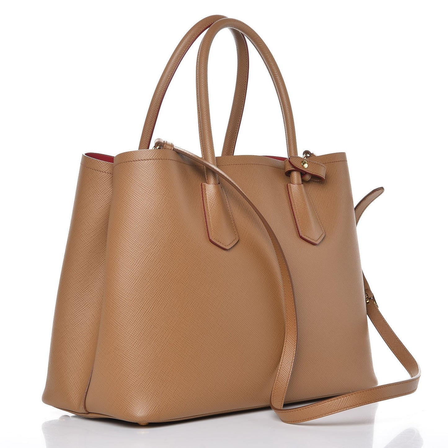 Saffiano Cuir Large Double Bag Caramel